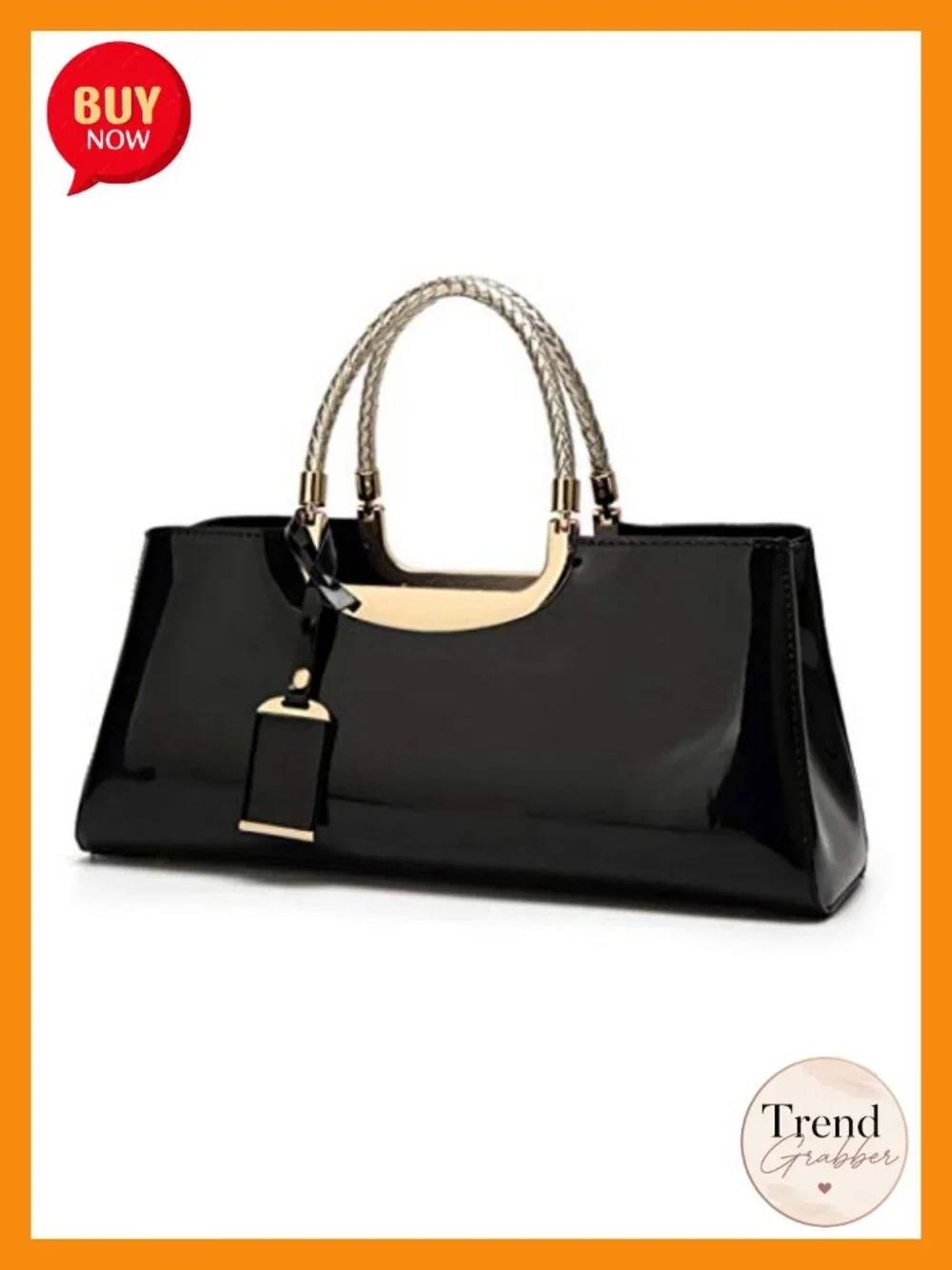 Patent Leather Structured Satchel Handbag Women Evening Party Crossbody Top